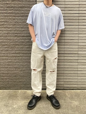 「FR2（エフアールツー）のアイテム（T Shirts、ブルー系）」を使った、おちゃづけ。さん（メンズ・170cm）の春コーディネート