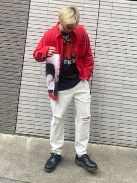 「Bershka（ベルシュカ）のアイテム（Outerwear、レッド系）」を使った、おちゃづけ。さん（メンズ・170cm）の春コーディネート