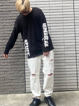 「Bershka（ベルシュカ）のアイテム（Knitwear、ブラック系）」を使った、おちゃづけ。さん（メンズ・170cm）の春コーディネート
