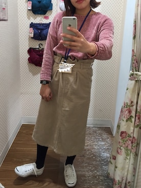 「stradivarius（ストラディバリウス）のアイテム（ニット/セーター）」を使った、まっちょ♡さん（レディース・162cm）の秋コーディネート