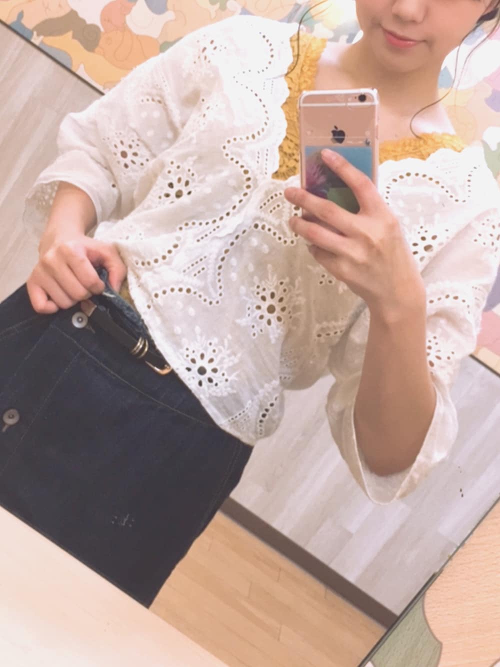 「夏、オトナカジュアル、おしゃれさんと繋がりたい、リラックススタイル、ラクチンコーデ、レーストップス、スカラップ」｜「WEGOの◆WEGO/カップインレースタンクトップ（タンクトップ、イエロー系）」を使った、a y a さん（レディース・157cm）の夏コーディネートの1枚目の写真