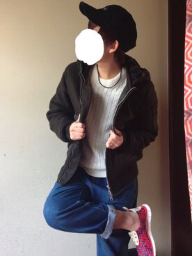 「newhattan（ニューハッタン）の【NEWHATTAN】コーデュロイキャップ（キャップ）」を使った、atsushi.さん（メンズ・156cm）の冬コーディネート