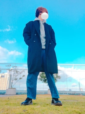 「オーバーコート」｜「アイテム（ライダースジャケット）」を使った、kinocoさん（メンズ・175cm）の冬コーディネート