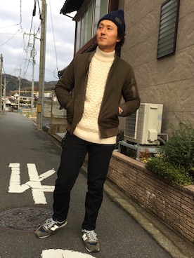 「しまむら（シマムラ）のアイテム（ミリタリージャケット）」を使った、yosukeさん（メンズ・171cm）の冬コーディネート