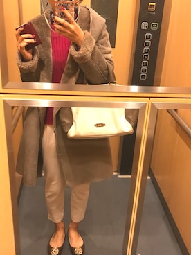 「ランチデート」｜「アイテム（ムートンコート）」を使った、健康第一さん（レディース・159cm）の秋コーディネート