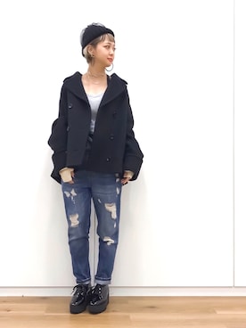 「HARE（ハレ）のアイテム（ピーコート）」を使った、HIROSE/HAREさん（レディース・157cm）の秋コーディネート