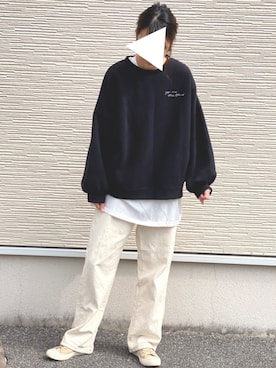 「apres jour mignon（アプレジュールミニョン）のスリット入りBIGロンT【ZOZOTOWN限定アイテム】（Tシャツ/カットソー）」を使った、ひかるさん（レディース・166cm）の冬コーディネート