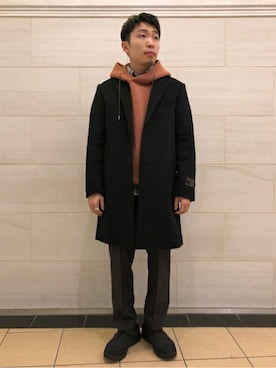 「417 EDIFICE（フォーワンセブンエディフィス）のアイテム（チェスターコート）」を使った、COZYさん（メンズ・165cm）の冬コーディネート