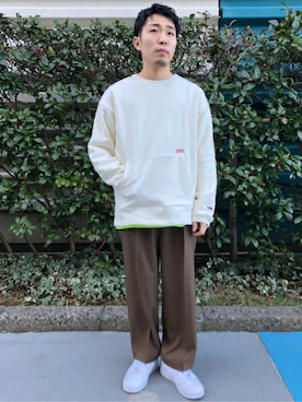 「FRUIT OF THE LOOM（フルーツオブザルーム）のアイテム（スウェット）」を使った、COZYさん（メンズ・165cm）の冬コーディネート