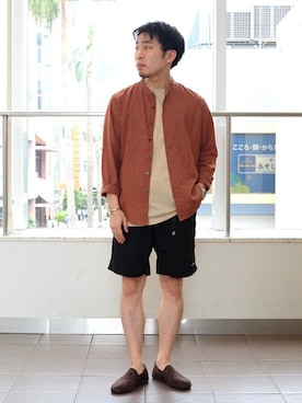 「ノーカラーシャツ」｜「アイテム（スリッポン）」を使った、COZYさん（メンズ・165cm）の夏コーディネート