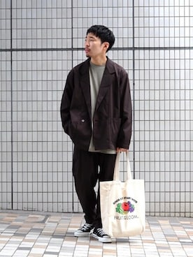 「FRUIT OF THE LOOM（フルーツオブザルーム）のアイテム（バッグ）」を使った、COZYさん（メンズ・165cm）の秋コーディネート