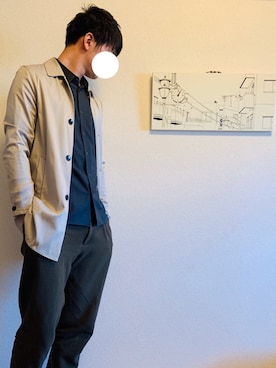 「STUDIOUS（ステュディオス）のアイテム（ダウンジャケット/コート）」を使った、Johnさん（メンズ・185cm）の春コーディネート