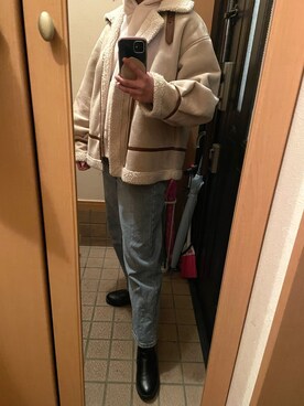 「tiptop（ティップトップ）のアイテム（ムートンコート）」を使った、ぽ.さん（レディース・160cm）の冬コーディネート