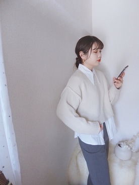 「UNIQLO（ユニクロ）のMEN イージースマートスタイルパンツ（ウールライク）（その他パンツ）」を使った、sallyさん（レディース・161cm）の春コーディネート