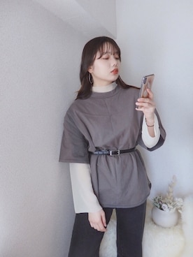 「Aunt Marie's（アントマリーズ）のAUNT MARIE'S フェイクレザースクエアサンダル（サンダル）」を使った、sallyさん（レディース・161cm）の春コーディネート