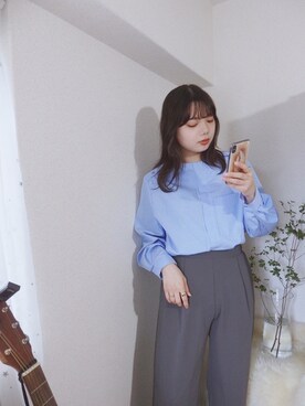 「UNIQLO（ユニクロ）のMEN イージースマートスタイルパンツ（ウールライク）（その他パンツ）」を使った、sallyさん（レディース・161cm）の夏コーディネート