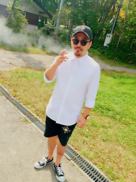 「WORLD WIDE FAMOUS（ワールドワイドフェイマス）の【別注】WORLD WIDE FAMOUS/ワールドワイドフェイマス /GUOOI　CAP（キャップ）」を使った、Koichi Akachiさん（メンズ・168cm）の秋コーディネート