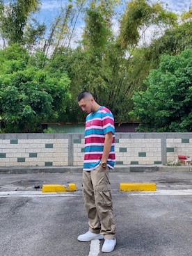 「アイテム（カーゴパンツ、イエロー系）」を使った、Bc 🇹🇼さん（メンズ・185cm）の秋コーディネート