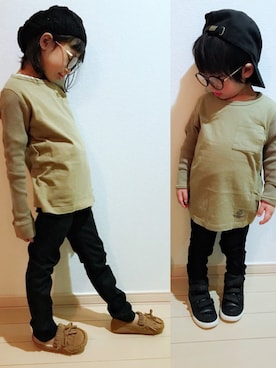 「アイテム（モカシン/デッキシューズ）」を使った、re_riさん（キッズ・120cm）の冬コーディネート