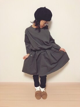 「アイテム（モカシン/デッキシューズ）」を使った、re_riさん（キッズ・120cm）の冬コーディネート