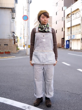 「アイテム（サロペット/オーバーオール）」を使った、あすまるさん（レディース・157cm・20代）の冬コーディネート