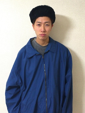 「古着のアイテム（ナイロンジャケット、ブルー系）」を使った、GANDEN SUZUさん（メンズ・172cm）の冬コーディネート