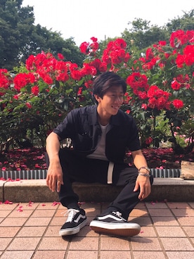 「HANES（ヘインズ）の【Hanes/ヘインズ】ジャパンフィット JAPAN FIT 【2枚組】クルーネックTシャツ（Tシャツ/カットソー、ホワイト系）」を使った、GANDEN SUZUさん（メンズ・172cm）の夏コーディネート