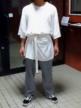 「VANS（バンズ）のVANS ヴァンズ OLD SKOOL DX オールドスクール DX V36CL+ BLACK（スニーカー、ブラック系）」を使った、GANDEN SUZUさん（メンズ・172cm）の夏コーディネート