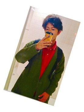 「FRED PERRY（フレッドペリー）のアイテム（トップス、レッド系）」を使った、GANDEN SUZUさん（メンズ・172cm）の秋コーディネート