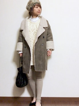 「フリルネック」｜「アイテム（その他アウター）」を使った、ayuMi◡̈さん（レディース・152cm）の冬コーディネート