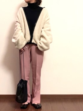 「くすみピンク」｜「アイテム（ブルゾン）」を使った、ayuMi◡̈さん（レディース・152cm）の冬コーディネート