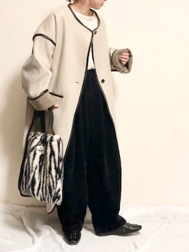 「アイテム（ノーカラーコート、ベージュ系）」を使った、ayuMi◡̈さん（レディース・152cm）の秋コーディネート