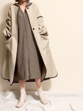 「アイテム（ノーカラーコート、ベージュ系）」を使った、ayuMi◡̈さん（レディース・152cm）の秋コーディネート