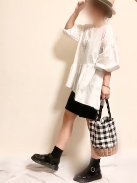 「Libra Cue（リブラ キュー）のアイテム（かごバッグ）」を使った、ayuMi◡̈さん（レディース・152cm）の夏コーディネート