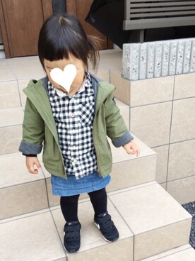 「アイテム（タイツ/ストッキング、ブラック系）」を使った、oshamaさん（キッズ・80cm）の春コーディネート
