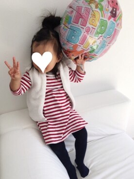 「アイテム（タイツ/ストッキング、ブルー系）」を使った、oshamaさん（キッズ・80cm）の秋コーディネート