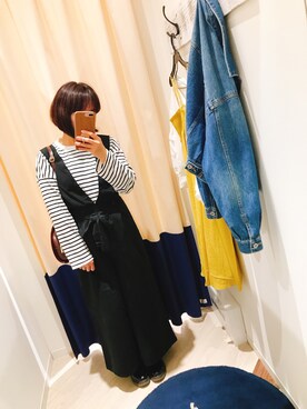 「ハーフムーンバック」｜「アイテム（オールインワン・サロペット）」を使った、YUさん（レディース・158cm）の春コーディネート