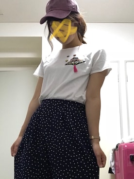 「niko and...（ニコアンド）のNEWHATTAN スタッズキャップ【niko and ...】（キャップ、ピンク系）」を使った、sayaさん（レディース・164cm）の春コーディネート