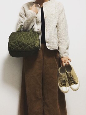 「GU（ジーユー）のアイテム（その他パンツ、ブラウン系）」を使った、sayaさん（レディース・164cm）の冬コーディネート