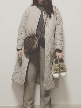 「しまむら（シマムラ）のアイテム（ジャケット/アウター、ベージュ系）」を使った、sayaさん（レディース・164cm）の冬コーディネート