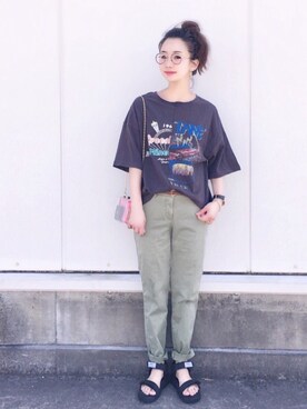 ロック風プリント入りtシャツを使った人気ファッションコーディネート Wear