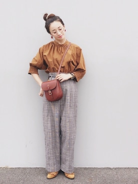 「コットンギャザーブラウス」｜陽さん（レディース・156cm）の秋コーディネート