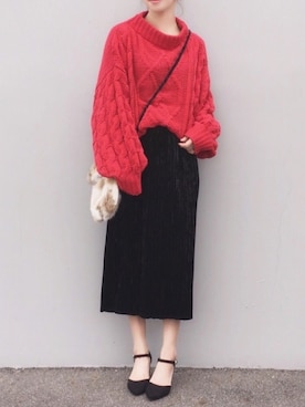 「モールヤーンケーブルセーター」｜陽さん（レディース・156cm）の秋コーディネート