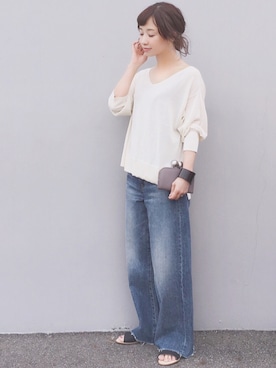 「Ungrid（アングリッド）のカットオフワイドデニム（デニムパンツ）」を使った、陽さん（レディース・156cm）の春コーディネート