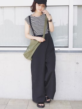 「reca（レカ）のアイテム（サロペット/オーバーオール）」を使った、陽さん（レディース・156cm）の夏コーディネート