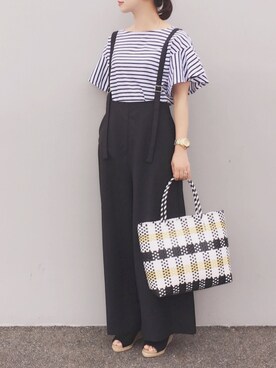 「reca（レカ）のアイテム（サロペット/オーバーオール）」を使った、陽さん（レディース・156cm）の夏コーディネート