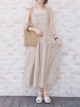 「ドットワンピ」｜「アイテム（アナログ腕時計）」を使った、陽さん（レディース・156cm）の夏コーディネート