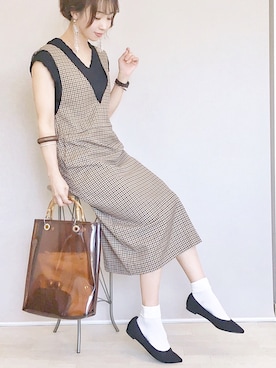 「チェックワンピース」｜「アイテム（財布/小物）」を使った、陽さん（レディース・156cm）の夏コーディネート