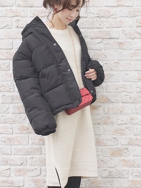 「ワッフルニット」｜「アイテム（ジャケット/アウター）」を使った、陽さん（レディース・156cm）の冬コーディネート