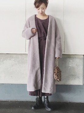 「Rouge vif（ルージュヴィフ）のアイテム（ムートンコート）」を使った、陽さん（レディース・156cm）の冬コーディネート